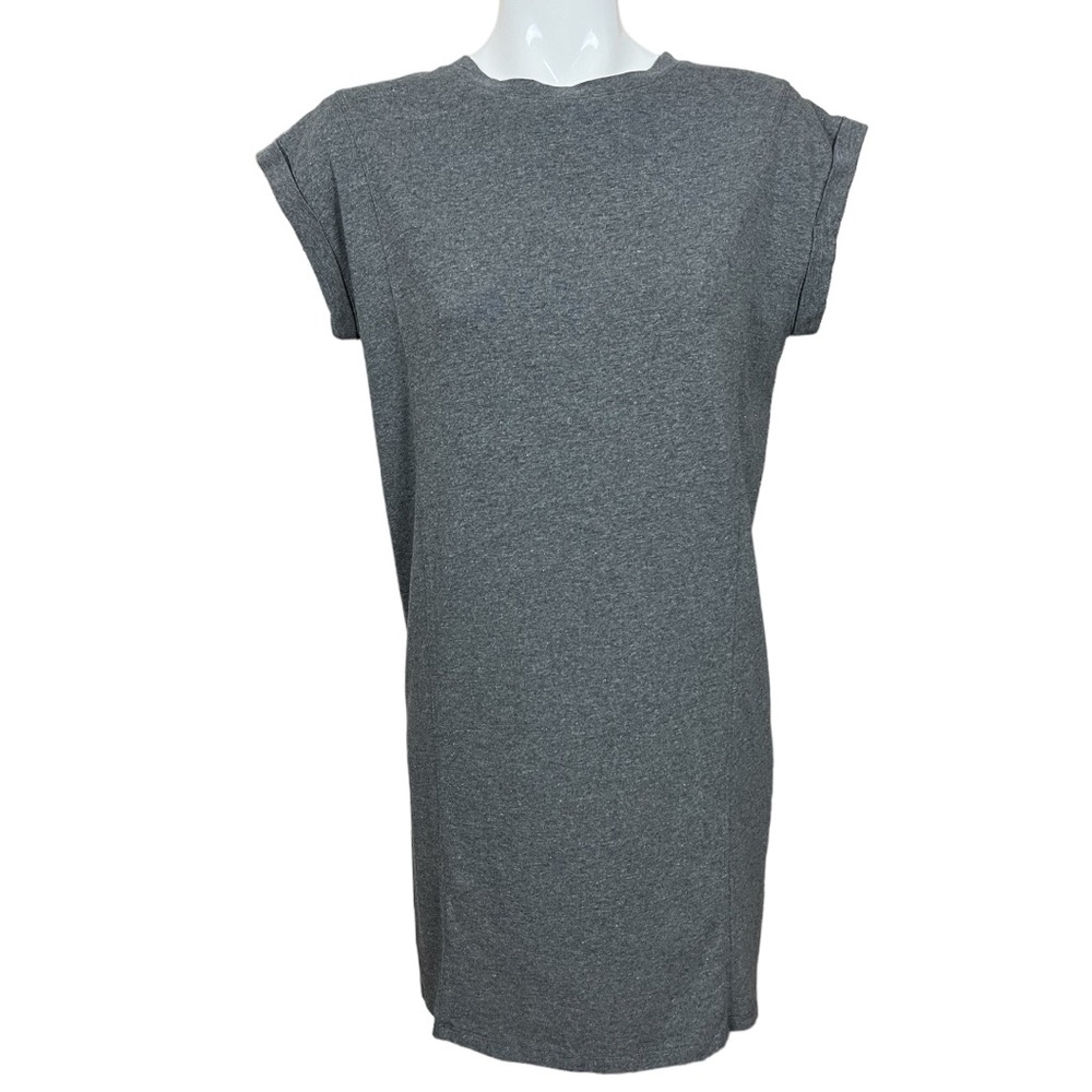 Bobi Revolve Dark Gray Crew Neck Short Cuffed Sleeve Shift Dress Small NWT